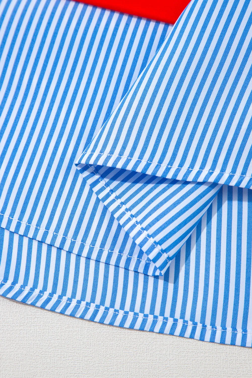 Stripe Collar V Neck Cuffed Dolman Short Sleeve Top, image 6
