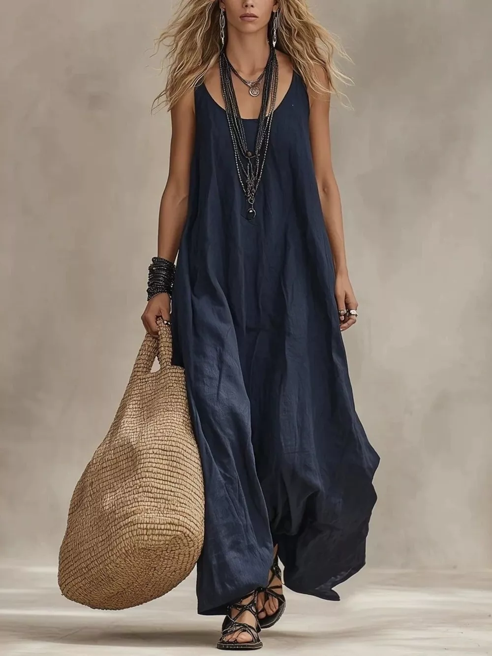 Full Size Scoop Neck Sleeveless Maxi Dress Plus Size, image 3