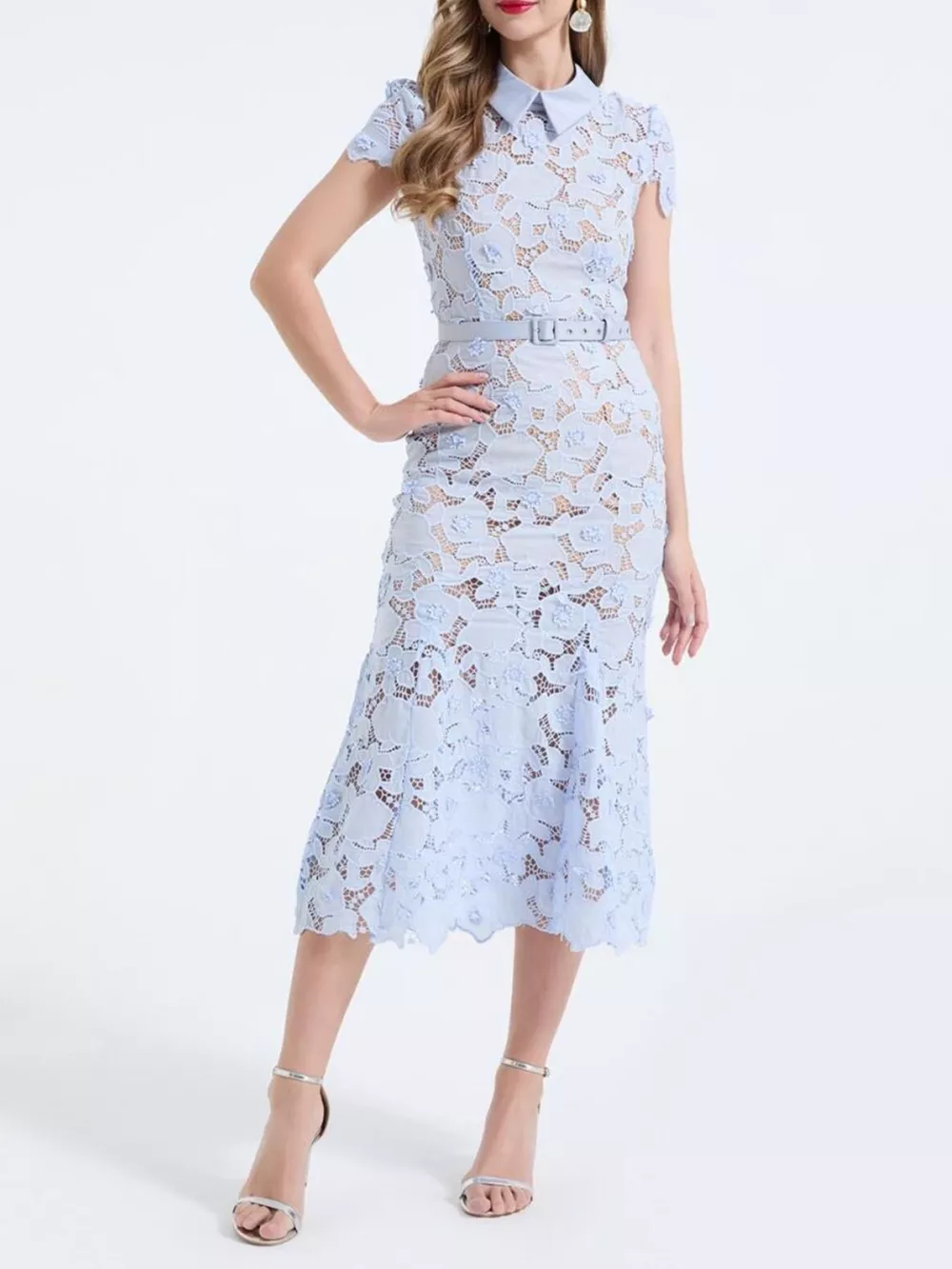 Floral Lace Short Sleeve Midi Dress, image 12