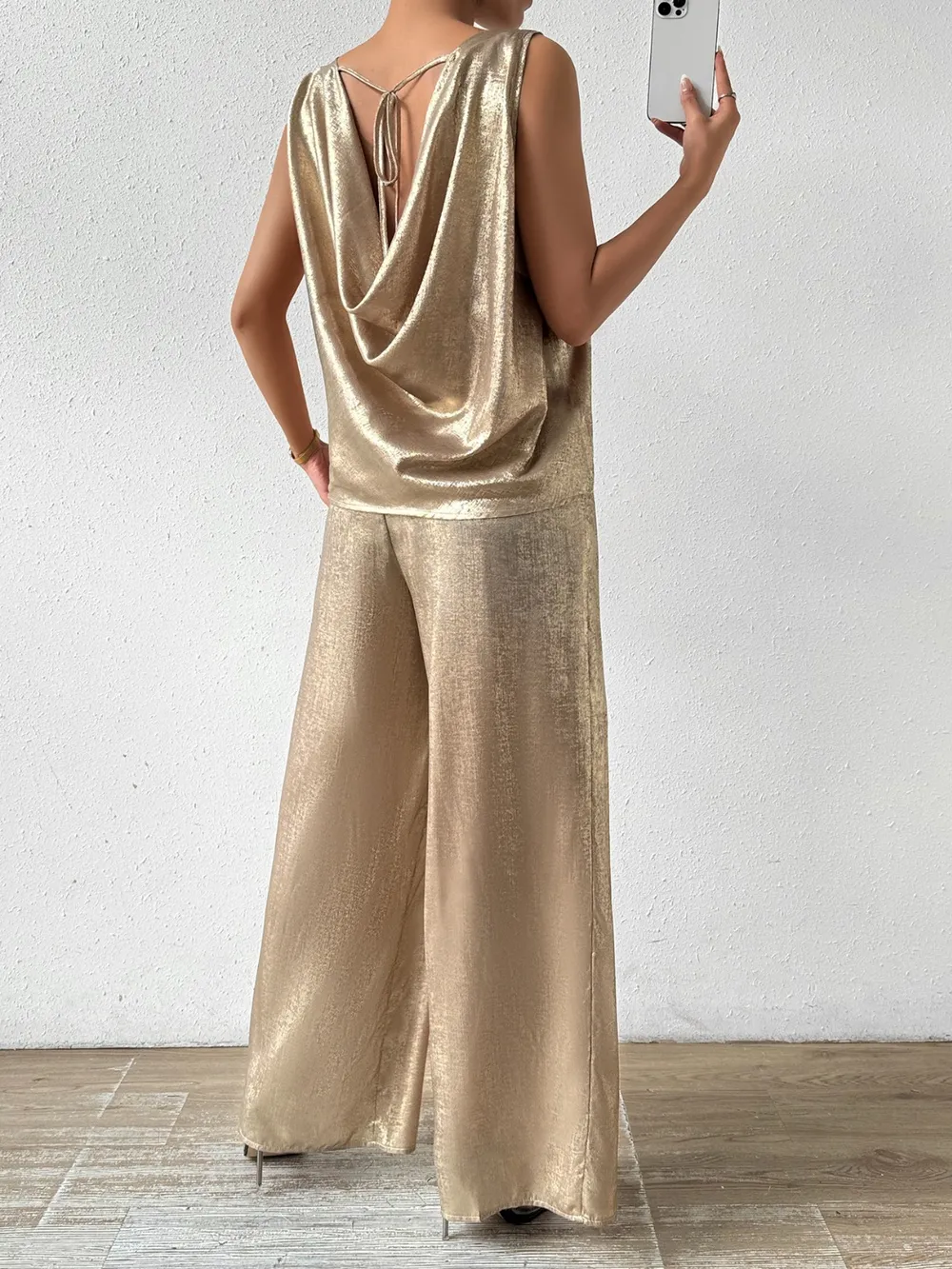 Round Neck Sleeveless Top and Pants Set, image 2
