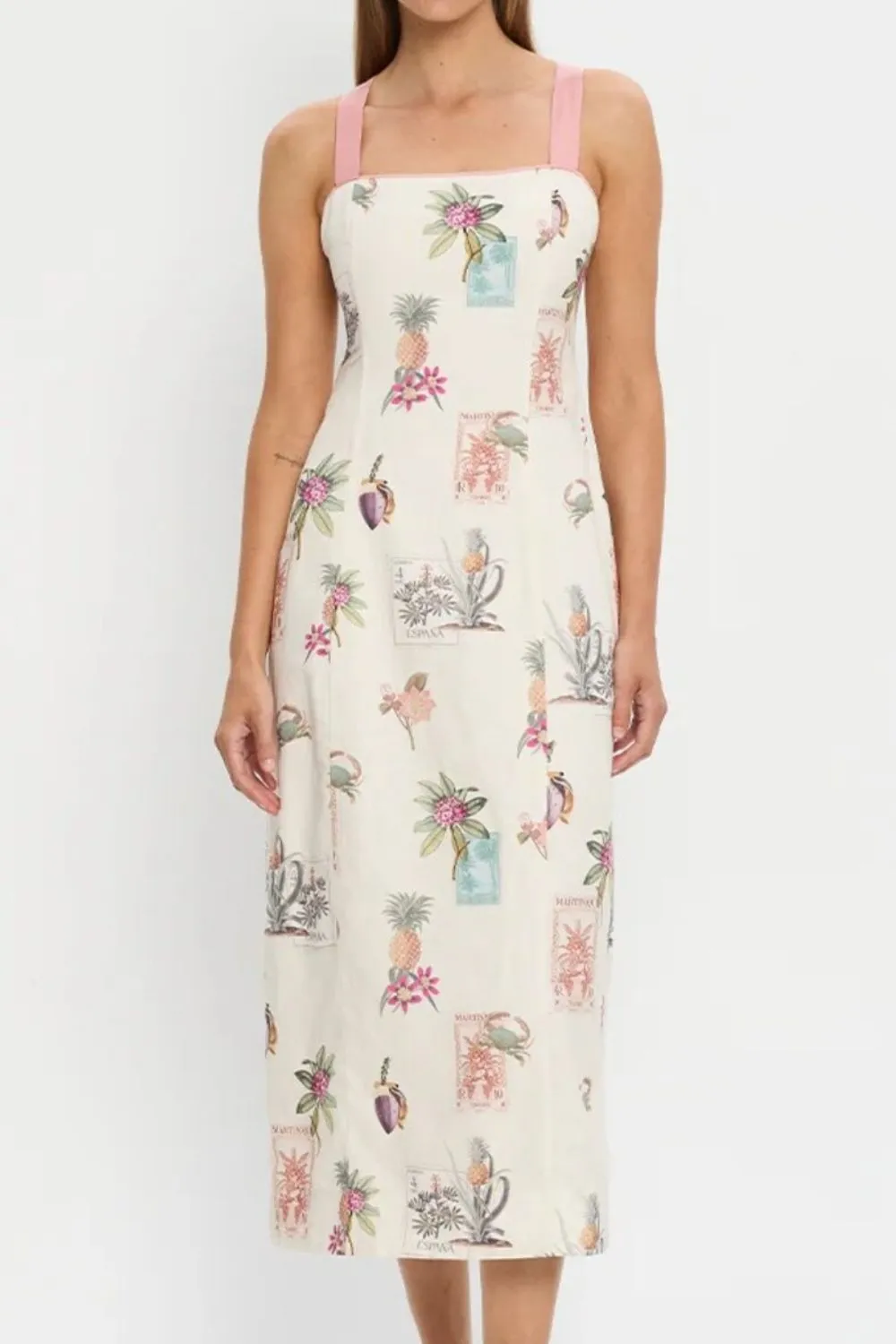 Printed Square Neck Summer Midi Dress, image 4