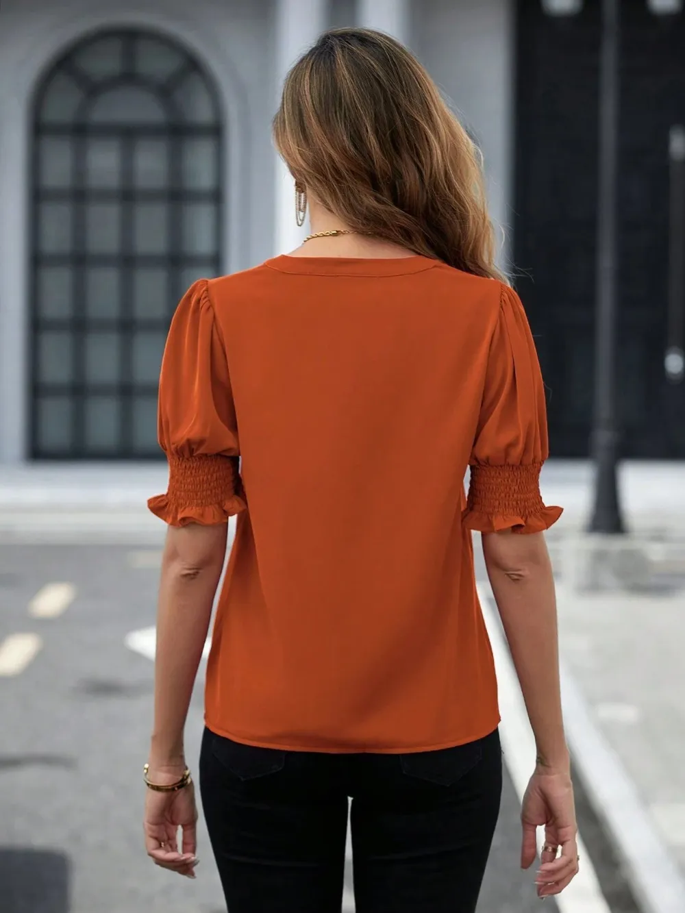 Notched Short Sleeve Blouse, image 14