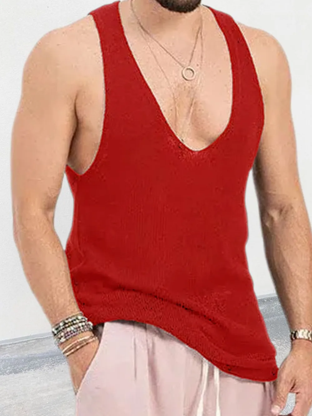 Men's Plus Size V-Neck Wide Strap Tank, image 3
