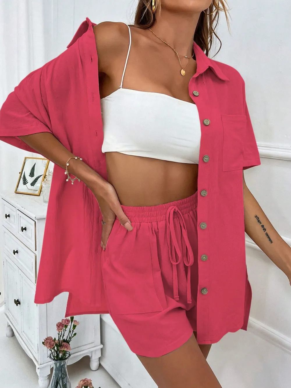 Button Up Half Sleeve Top and Shorts Set, image 8