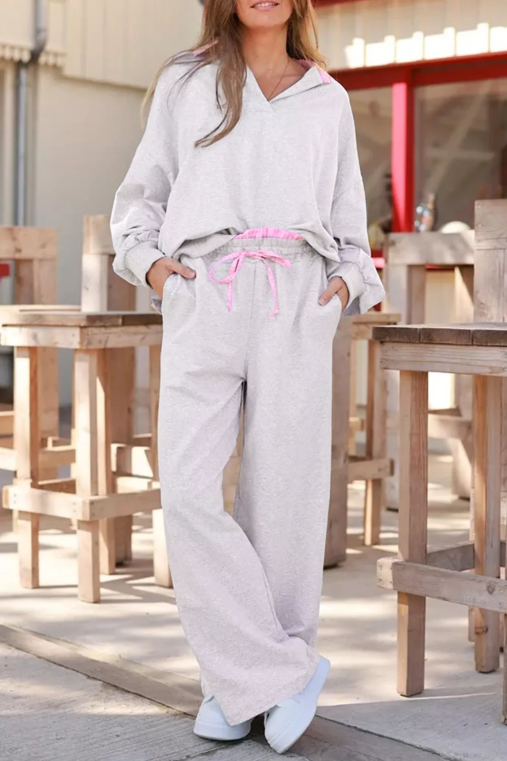 Dropped Shoulder Sweatshirt and Drawstring Pants Set