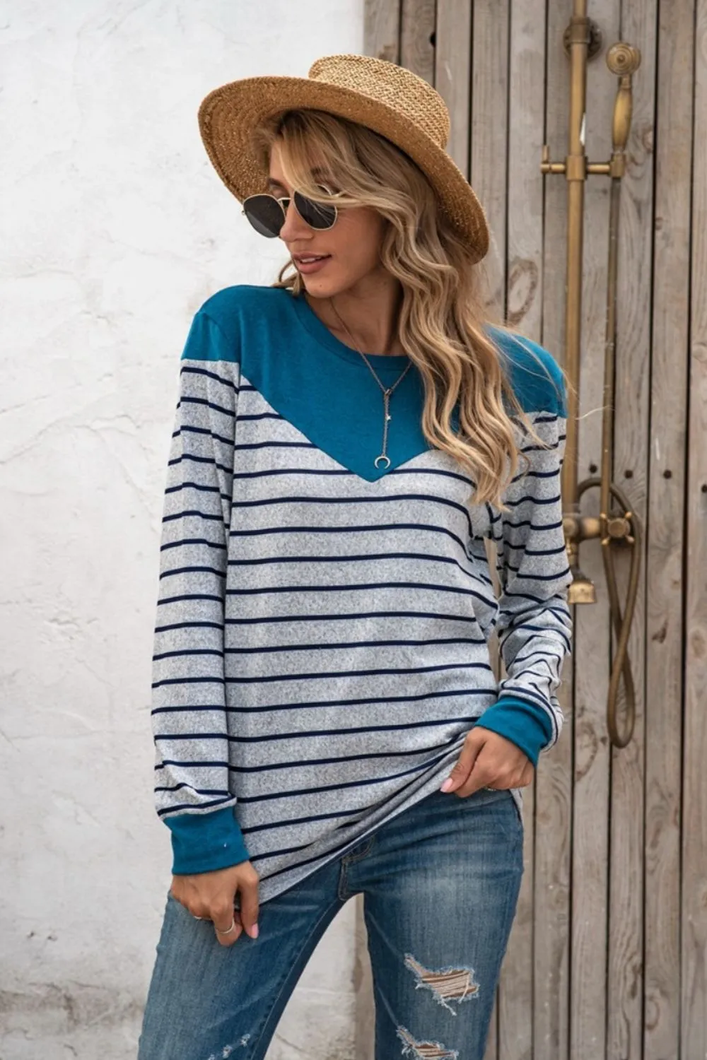 Striped Round Neck Long Sleeve T-Shirt, image 22