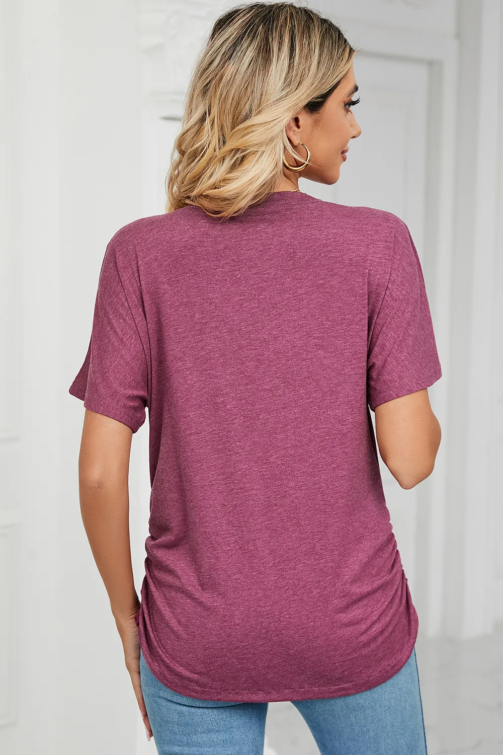 Ruched V-Neck Short Sleeve T-Shirt, image 10