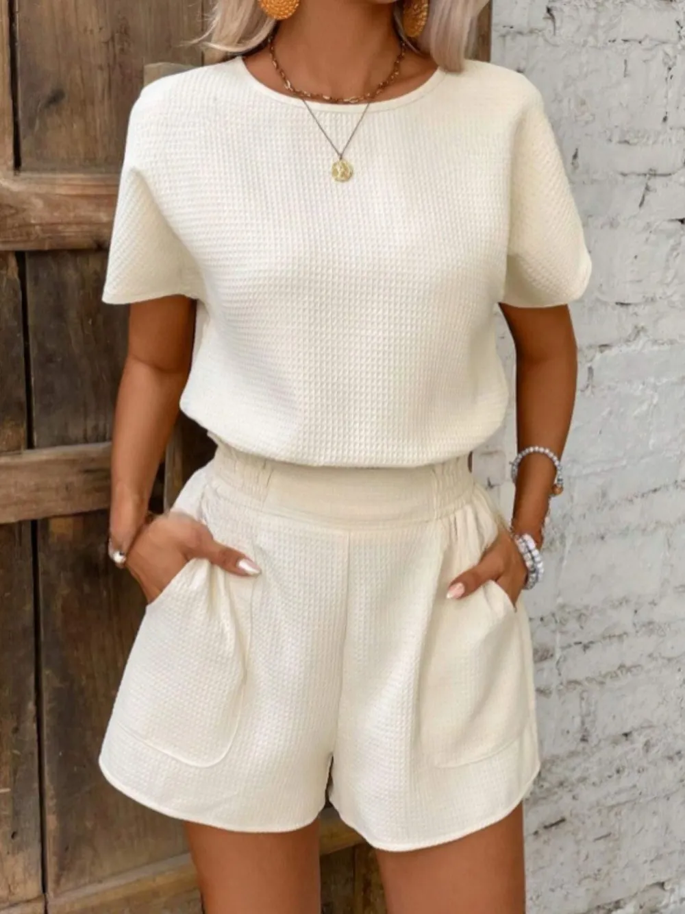 Round Neck Short Sleeve Top and Shorts Set, image 5