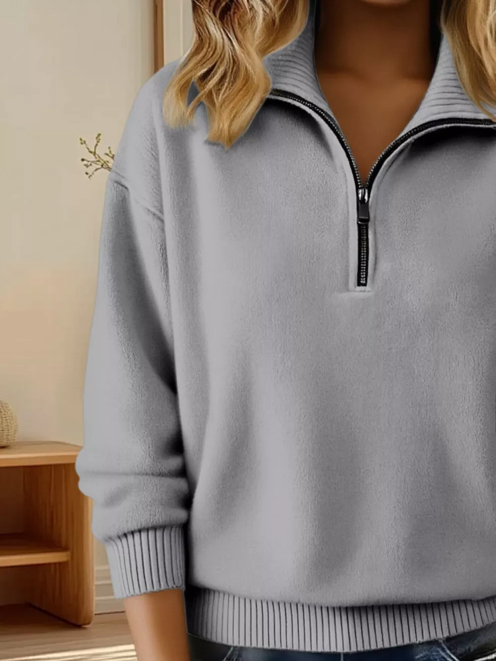 Full Size Half Zip Dropped Shoulder Sweater Plus Size, image 14