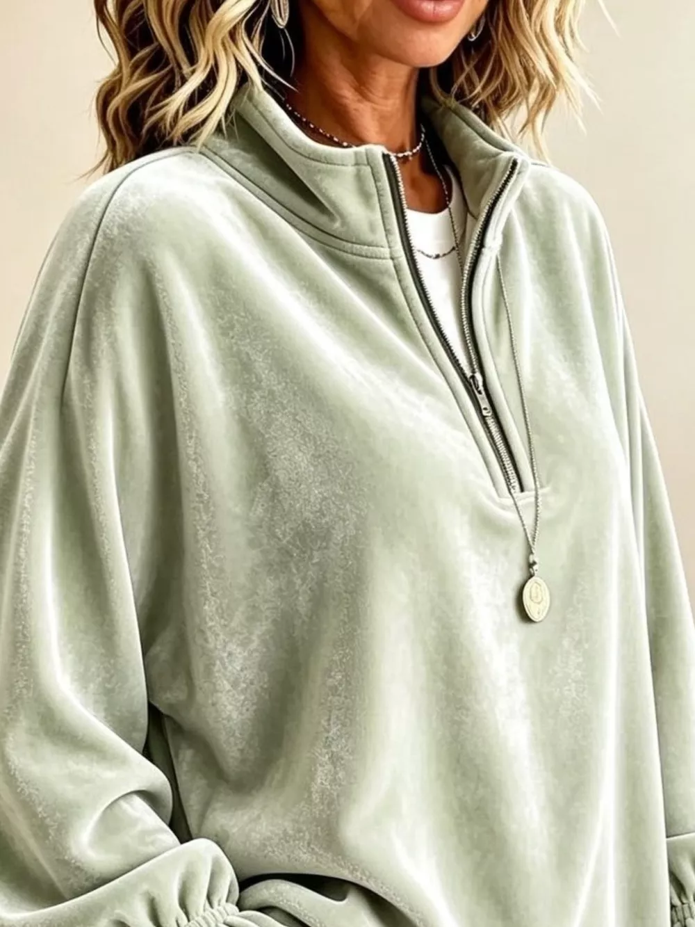 Velvet Quarter-Zip Sweatshirt with Ruffled Cuffs, image 11