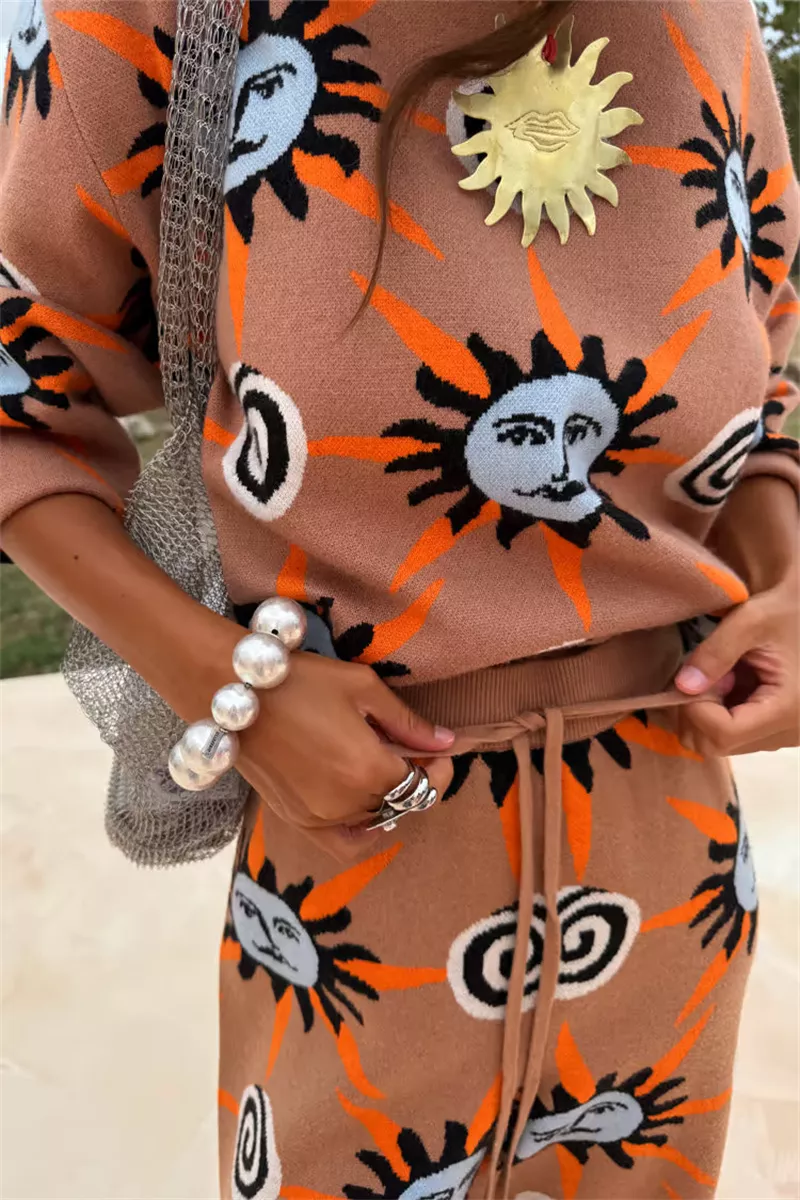 Sun Graphic Top & Cardigan and Pants 3-Piece Sweater Set, image 10
