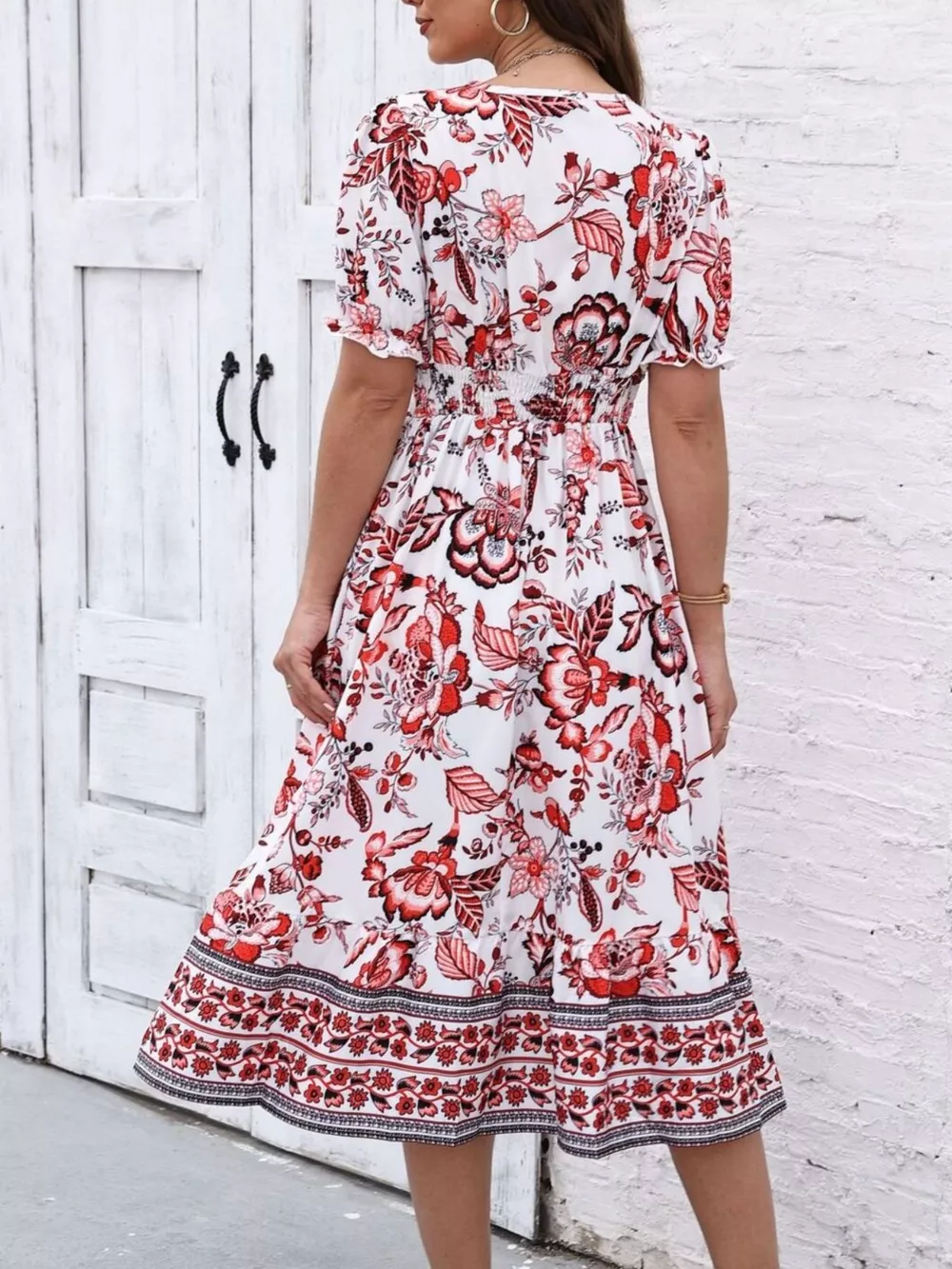 Floral Print Puff Sleeve Wrap Midi Dress, image 22