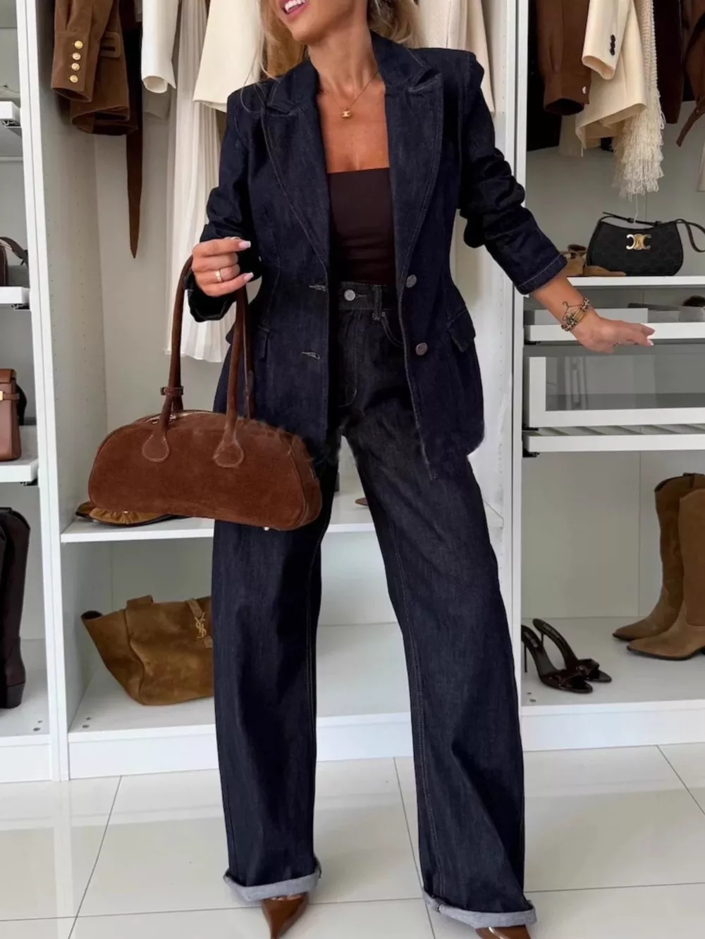 Single-Breasted Blazer and Jeans Denim Set, image 3