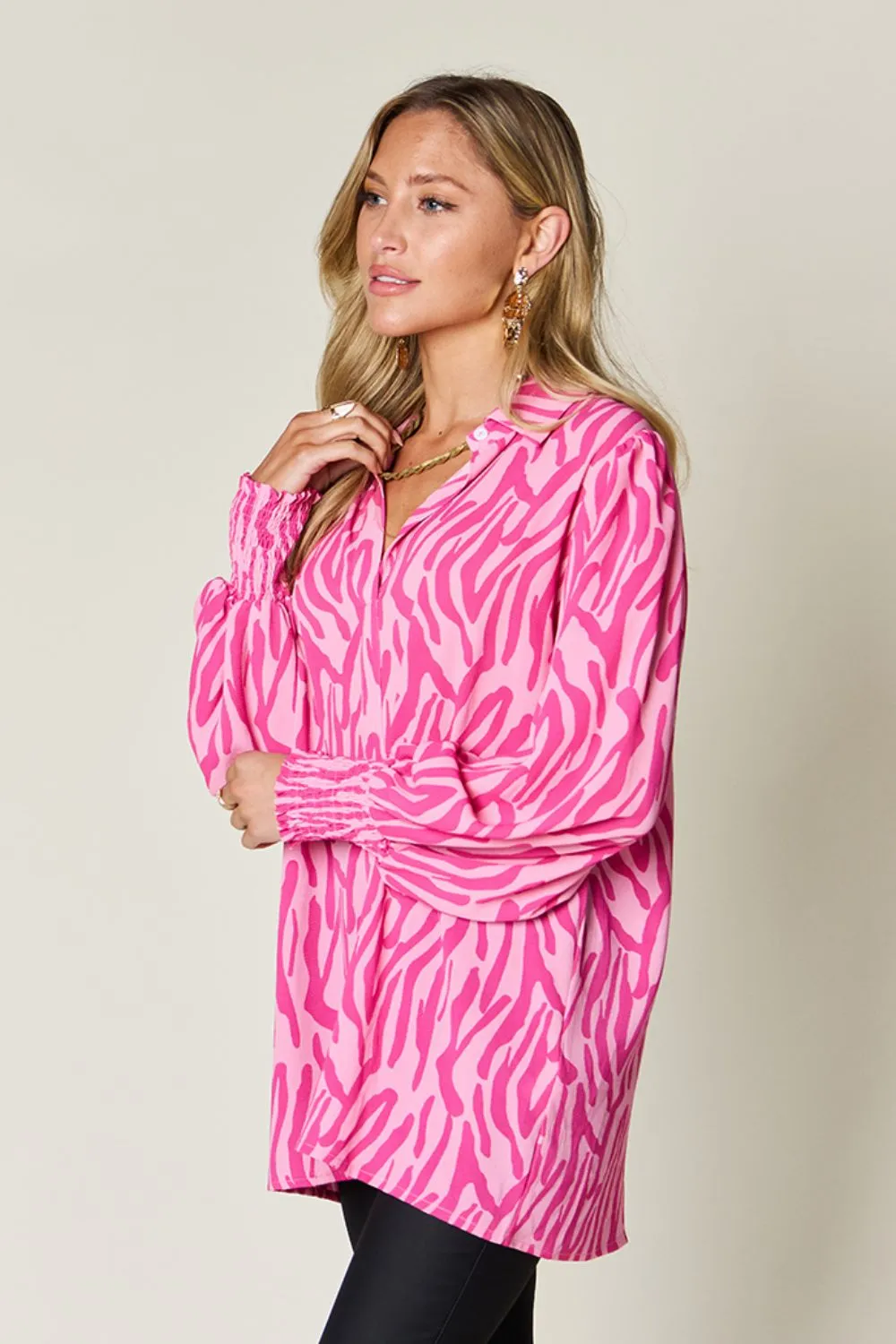 Full Size Printed Smocked Long Sleeve Blouse Plus Size, image 22
