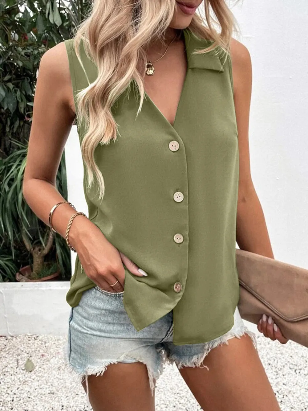 Full Size Johnny Collar Button Up Tank, image 8
