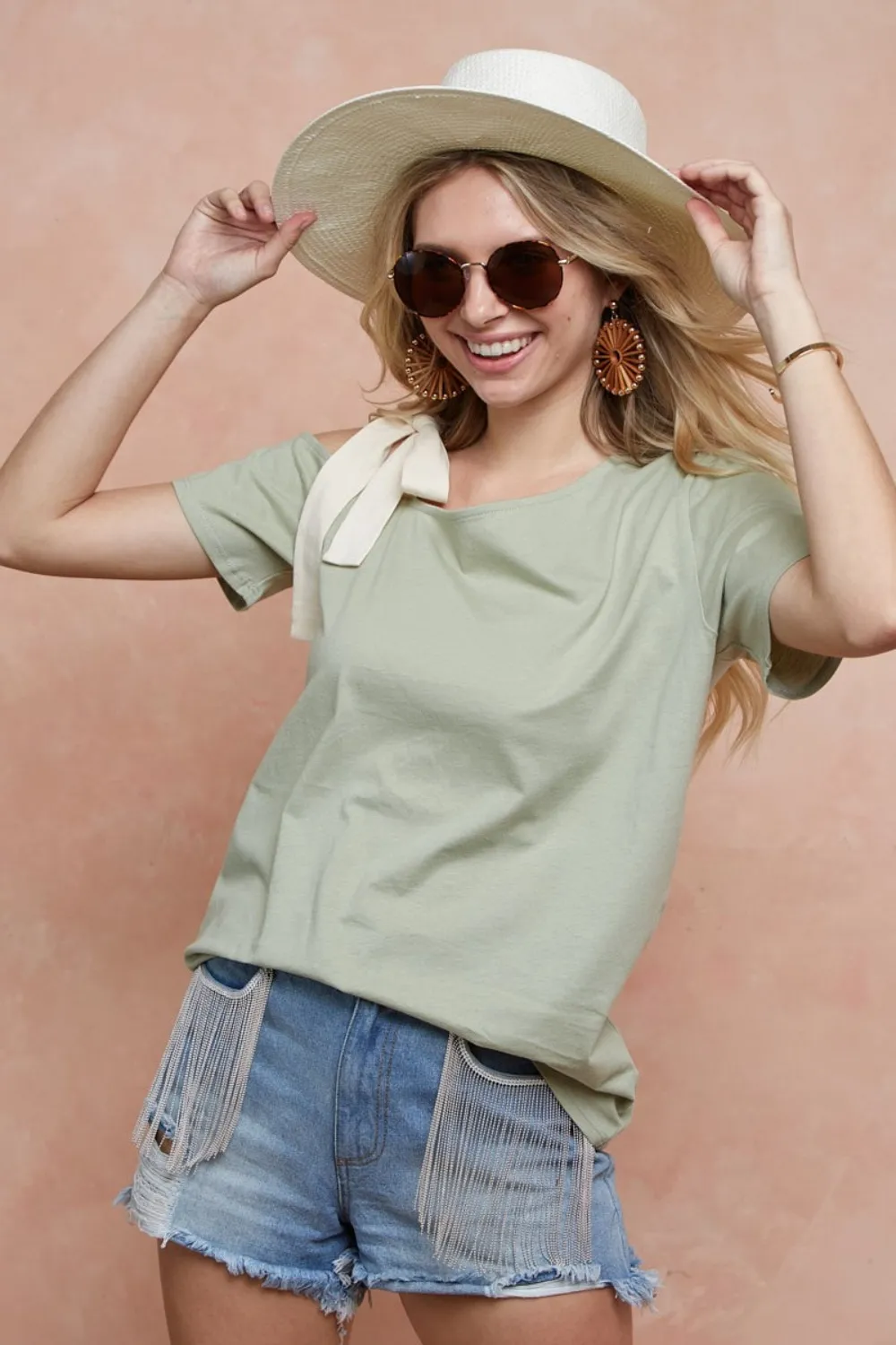 Tied Ribbon One Shoulder Short Sleeve T-Shirt, image 4