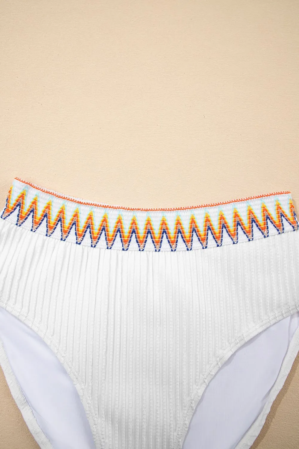Textured Contrast Banding Bikini High Waist 2pcs Swimsuit, image 12