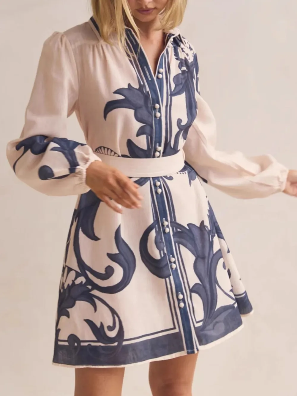 Printed Long Sleeve Shirt Dress, image 8