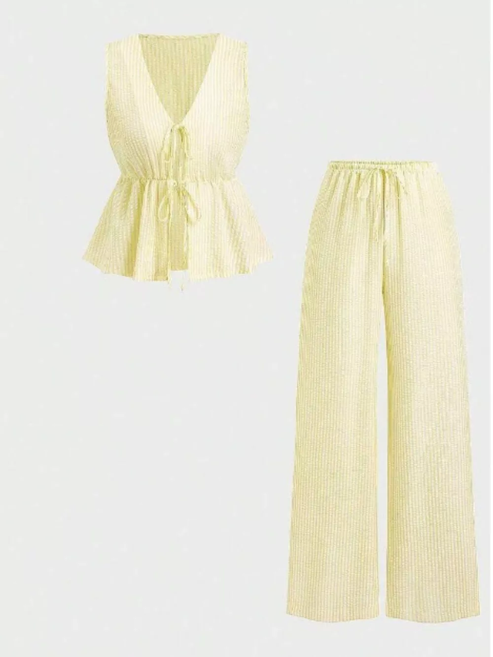Striped Tie-Front Sleeveless Top and Pants Set, image 2