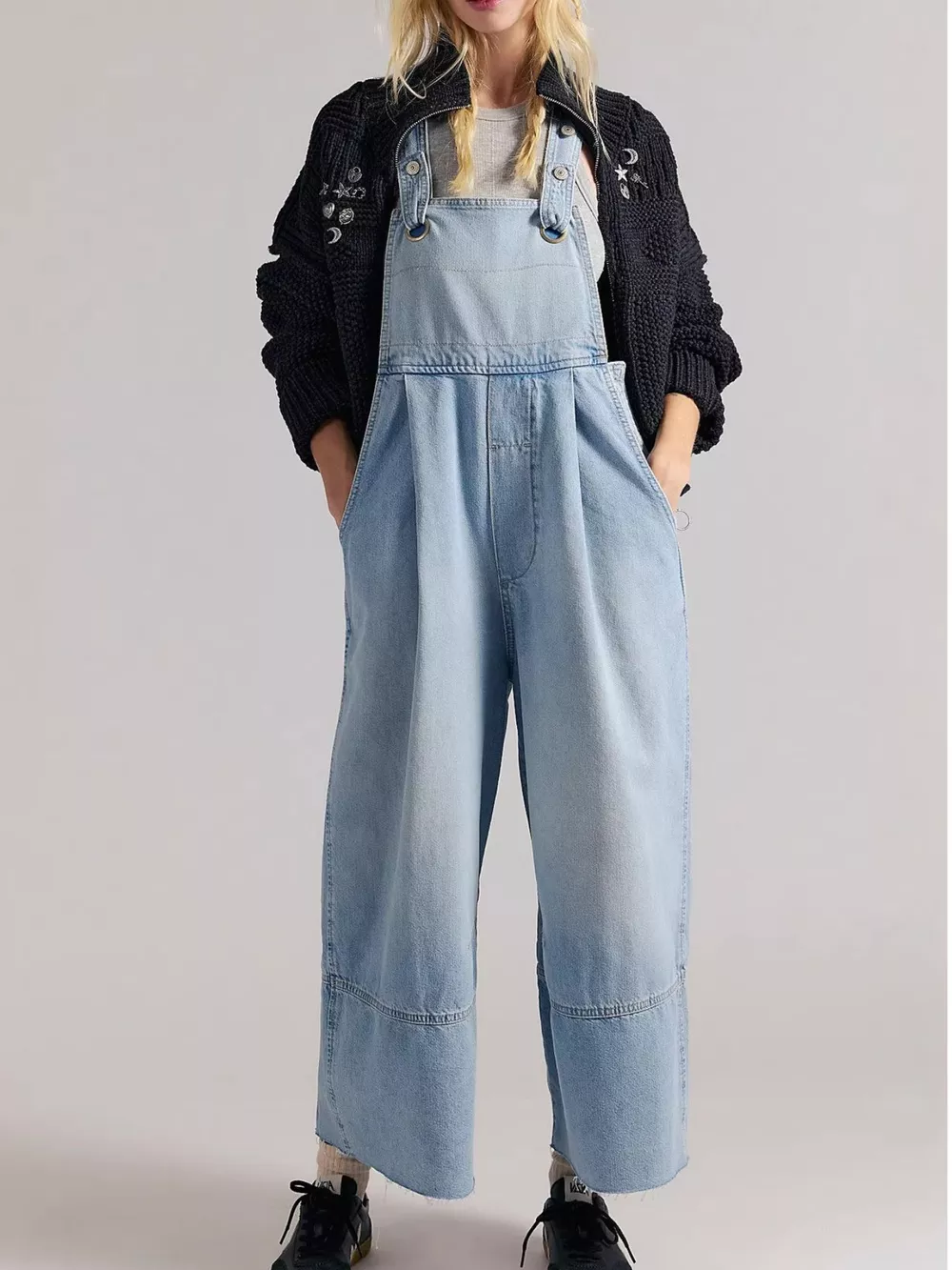 Raw Hem Wide-Leg Denim Overalls, image 5