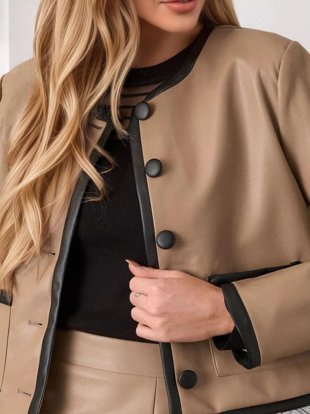 Contrast Trim Jacket and Mini Skirt Set, image 3