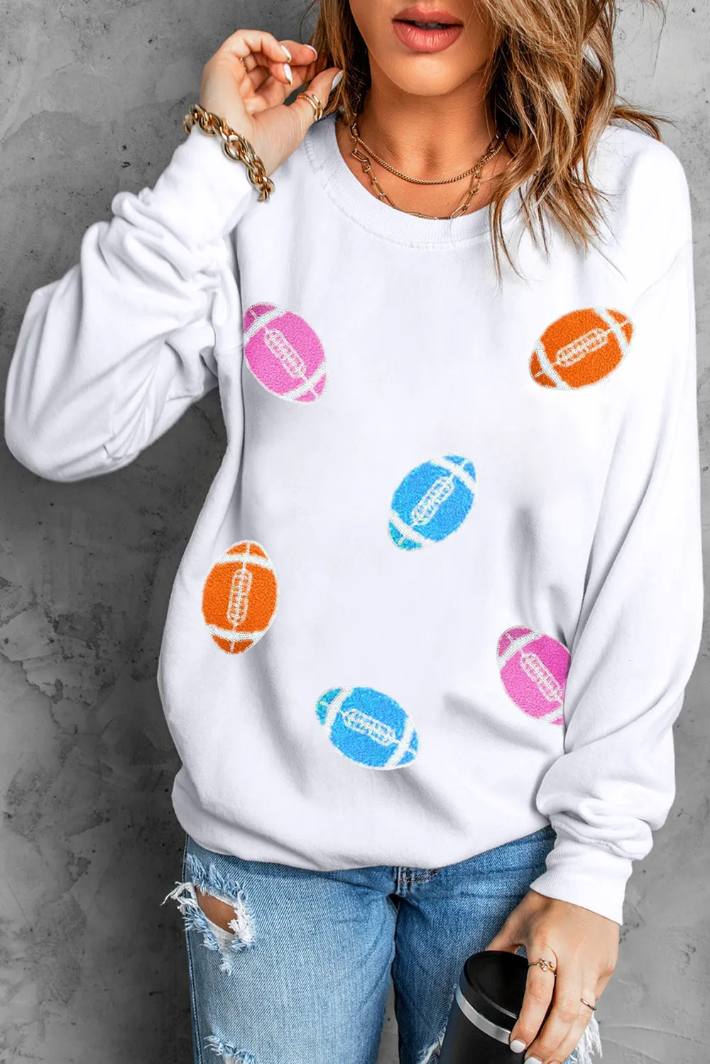 Football Round Neck Long Sleeve Sweatshirt, image 2