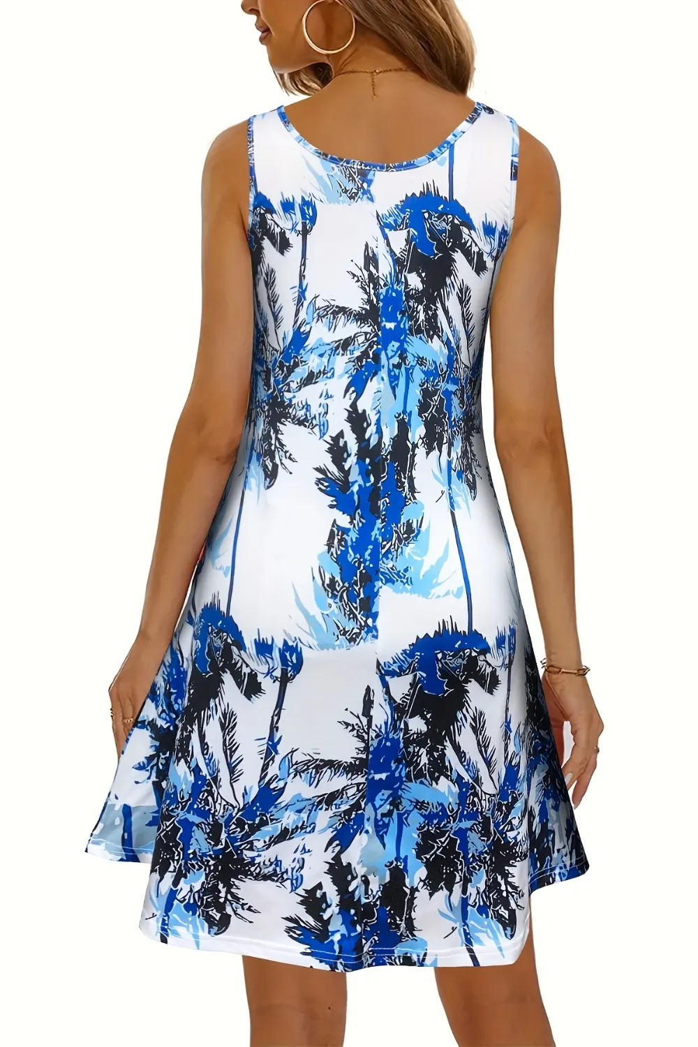 Printed Scoop Neck Wide Strap Mini Dress, image 5