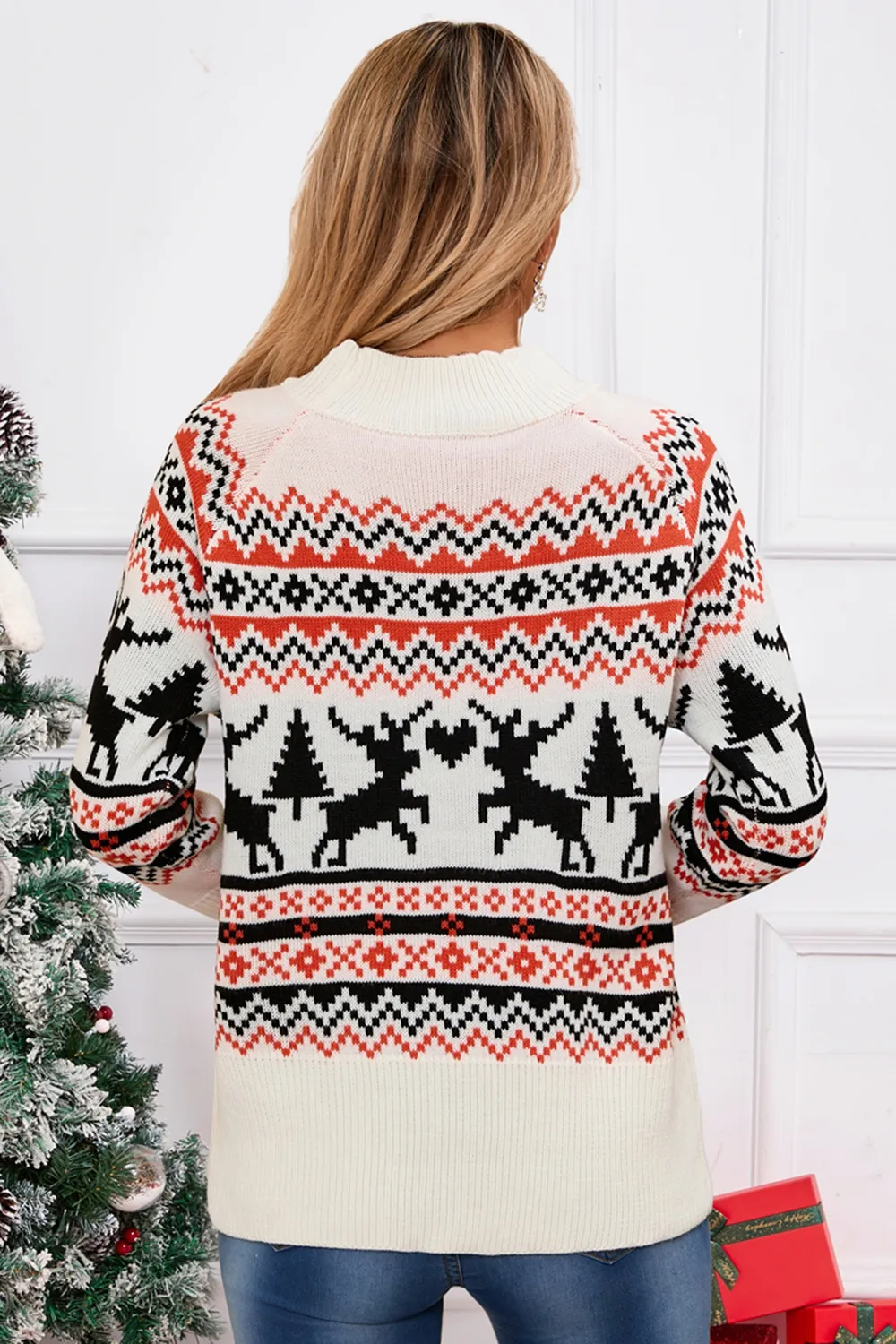 Reindeer Round Neck Long Sleeve Sweater, image 4