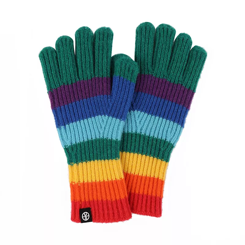 Rainbow Striped Knitted Gloves