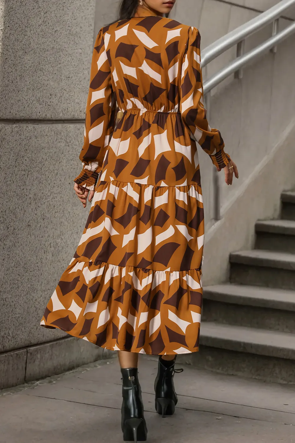 Printed Tied Pocketed Lantern Sleeve Dress, image 3
