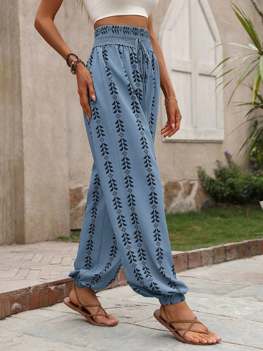 Tied Printed High Waist Pants, image 6