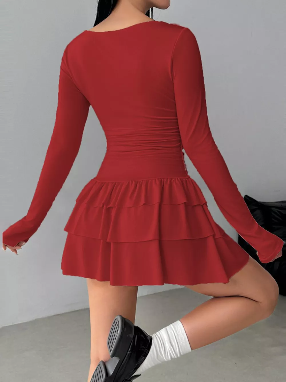 Ruffle Hem Long Sleeve Mini Dress, image 5