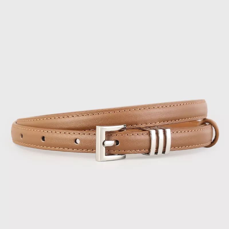 Skinny Leather Belt with Silver Buckle, image 5