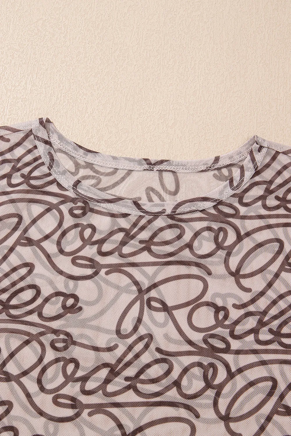 Printed Round Neck Short Sleeve Mesh T-Shirt, image 4