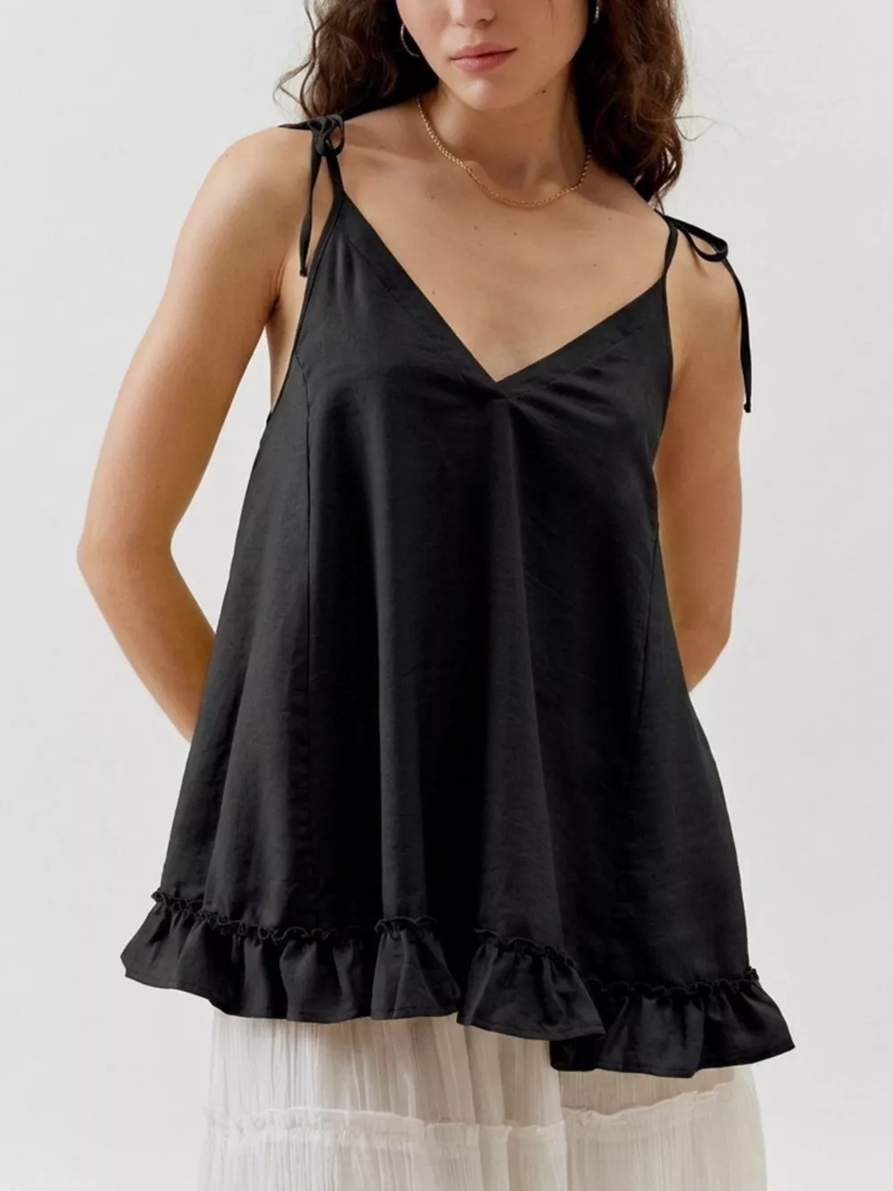 Tie-Strap Ruffle Hem Cami, image 3