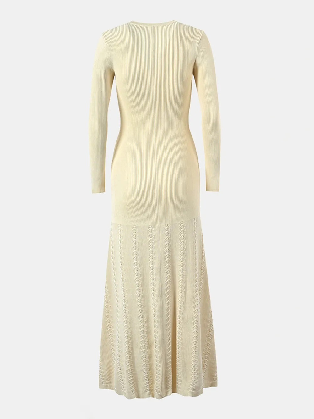 Openwork Round Neck Long Sleeve Sweater Dress, image 8