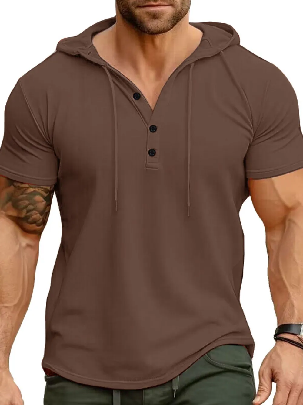 Men's Full Size Casual Hooded Henley T-Shirt Plus Size, image 11