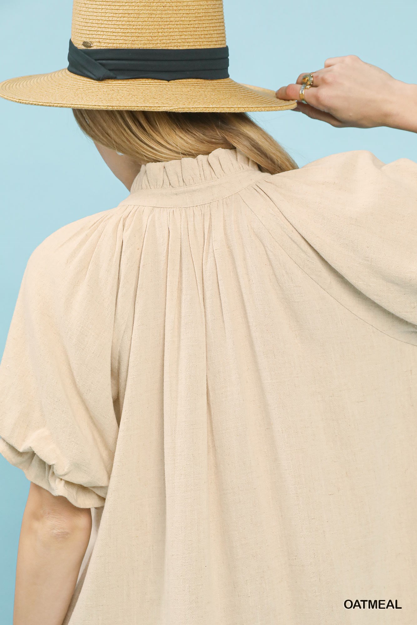 Linen V-Neck Flutter Sleeve Top, image 2