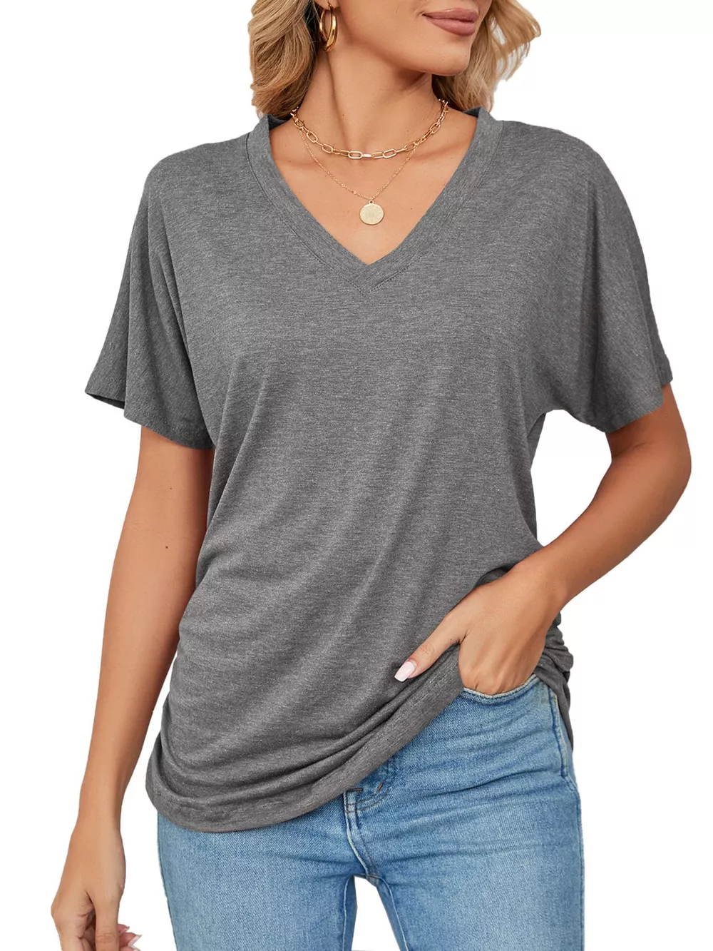 Casual V-Neck Short Sleeve T-Shirt, image 21
