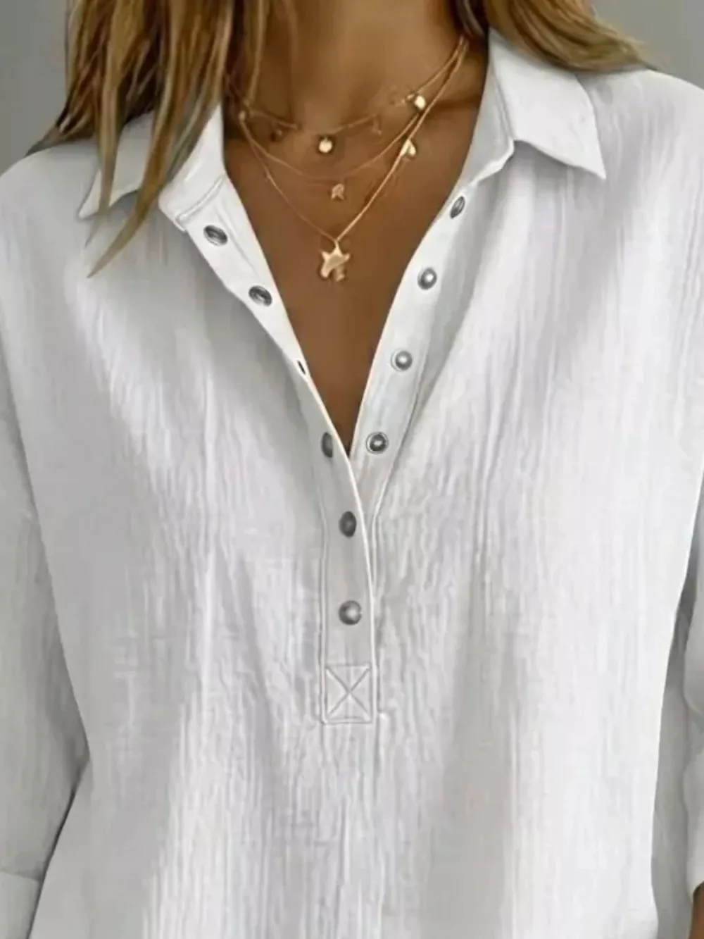 Full Size Snap Down 3/4 Sleeves Blouse Plus Size, image 2