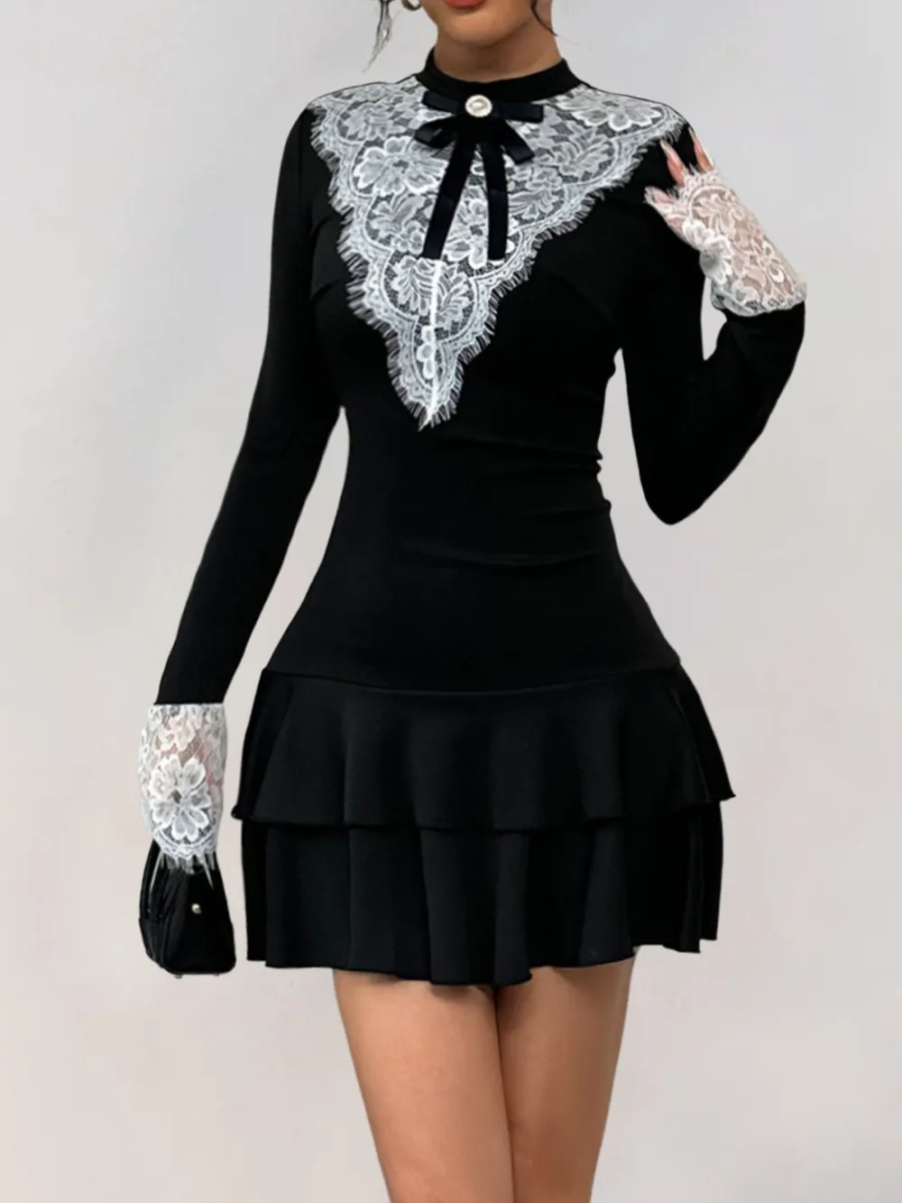 Lace Detail Long Sleeve Mini Dress, image 2
