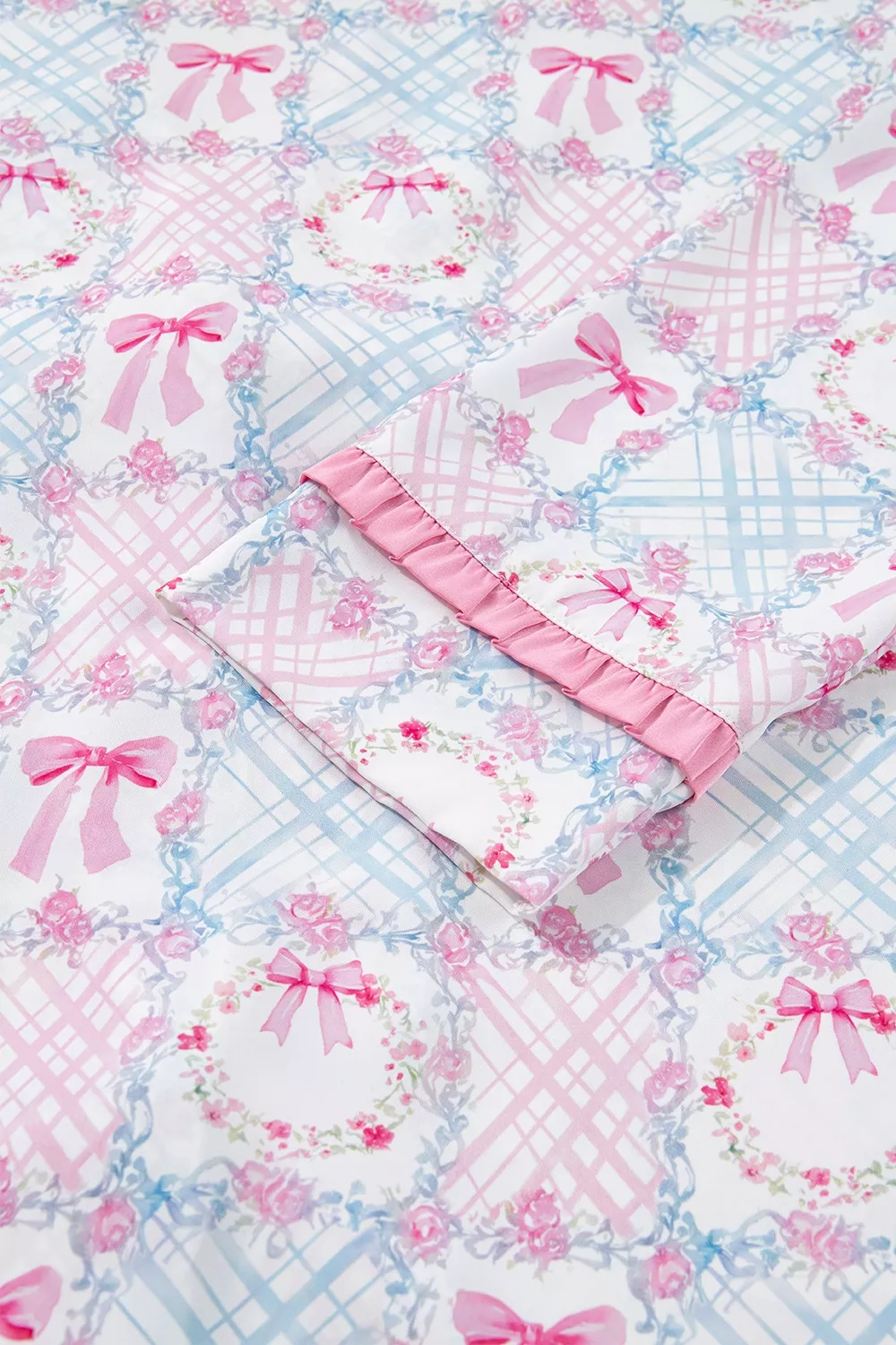 Wreath Pattern Christmas Tied Front Long Sleeve 2pcs Pajama Set, image 7
