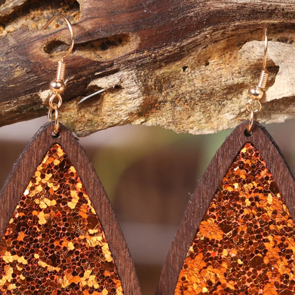 Sequin Wood Teardrop Earrings, image 6