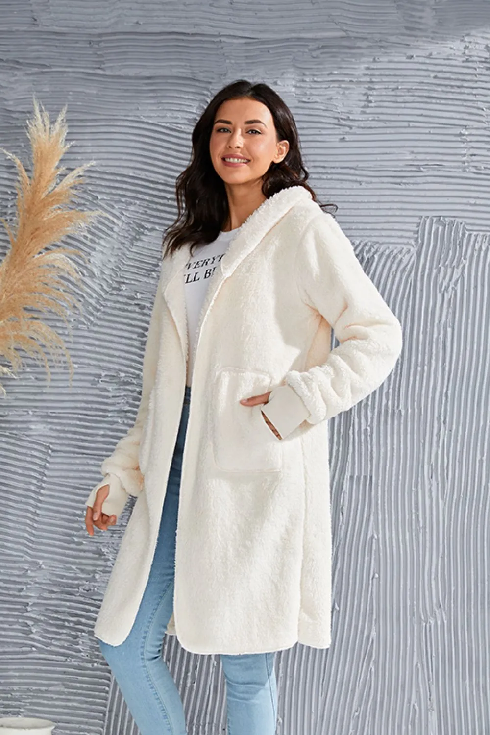 Full Size Hooded Teddy Bear Jacket with Thumbholes, image 29