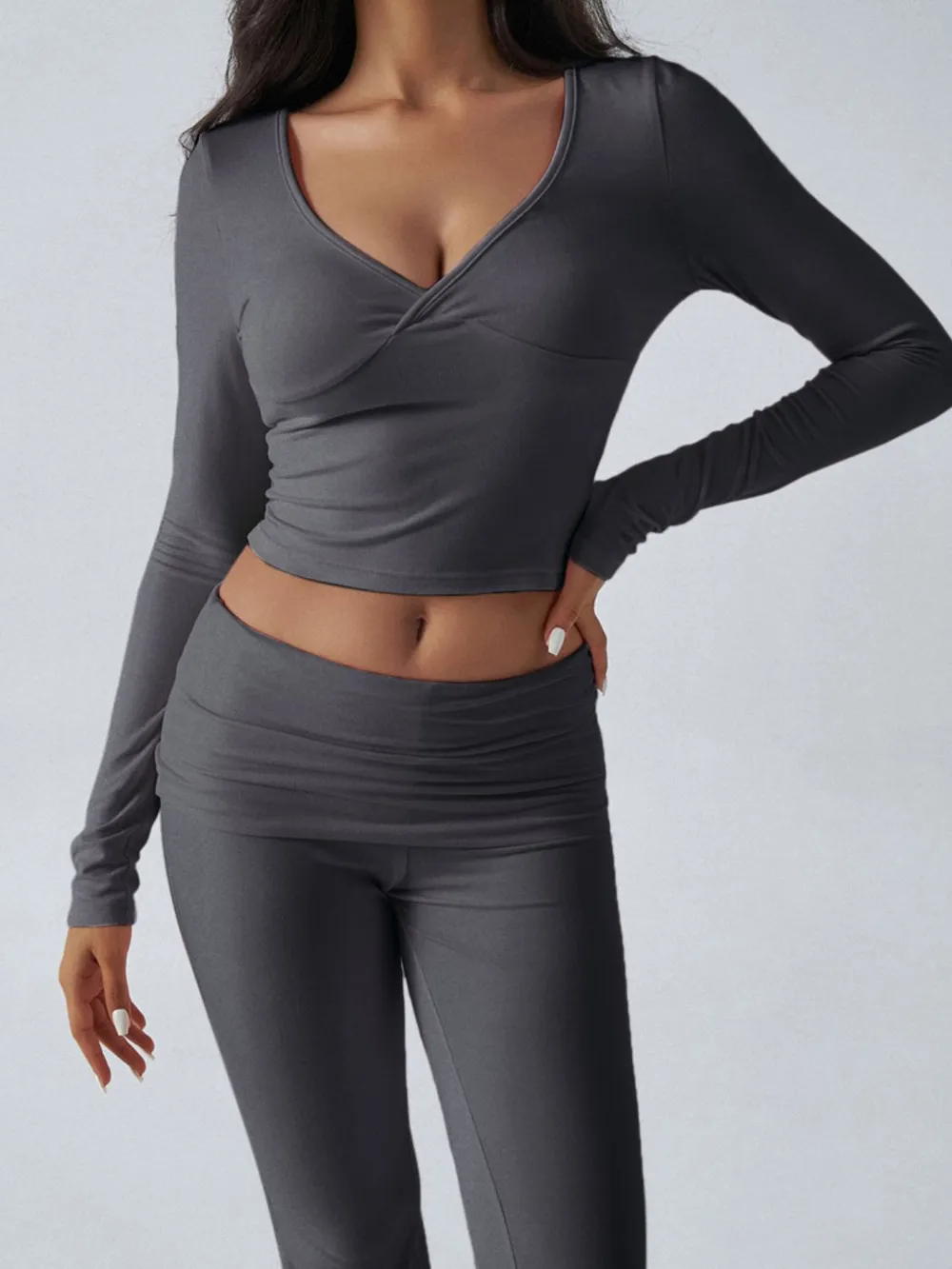 Ruched Long Sleeve Top and Pants Set, image 8
