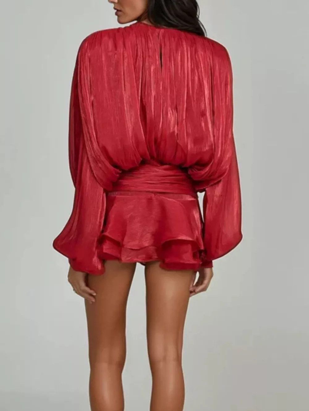 Tie Front Balloon Sleeve Top and Skirt Set, image 3