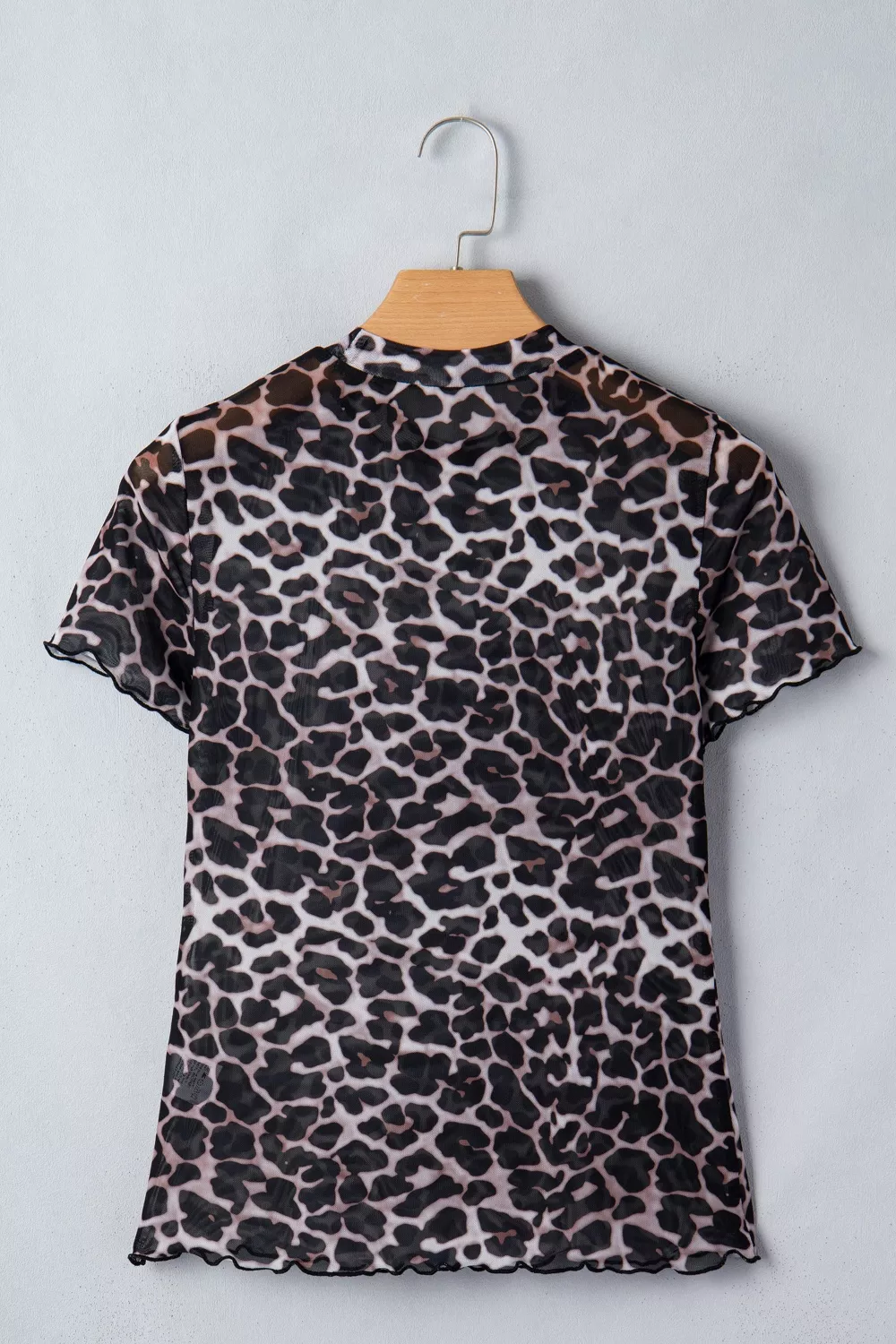Leopard Print Sheer Mesh Short Sleeve Top, image 3