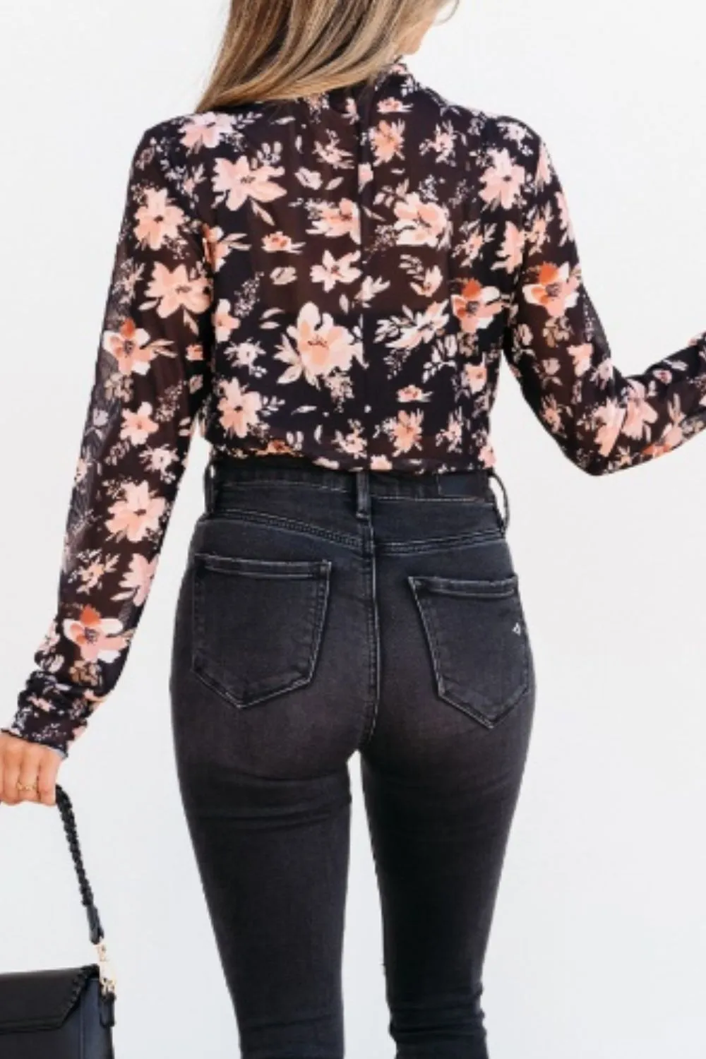 Floral Mock Neck Long Sleeve Blouse, image 4