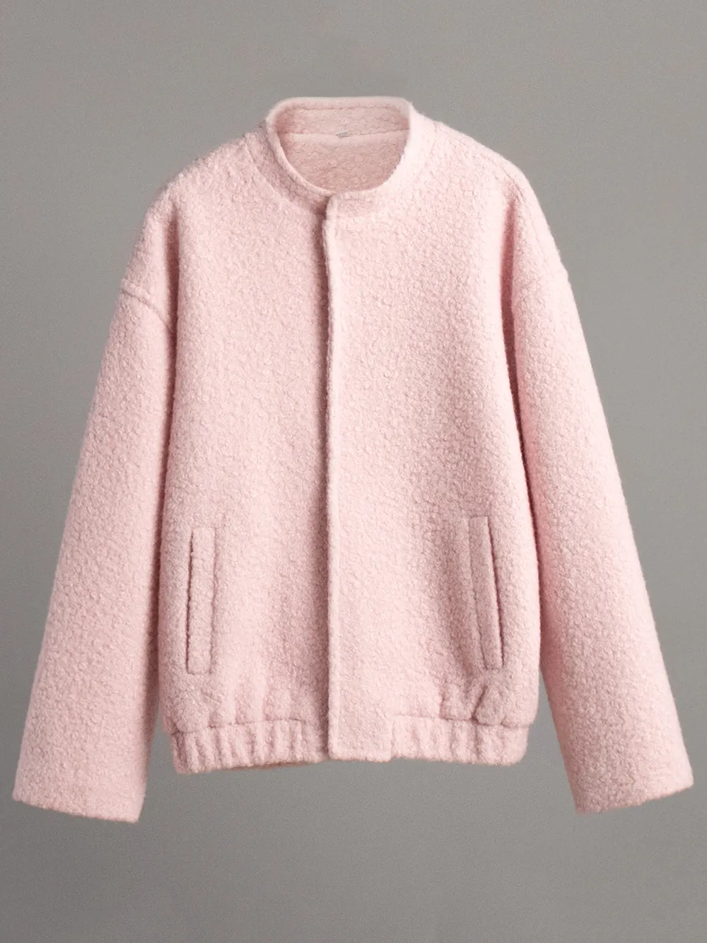 Plush Mock Neck Snap Down Jacket with Pockets, image 2