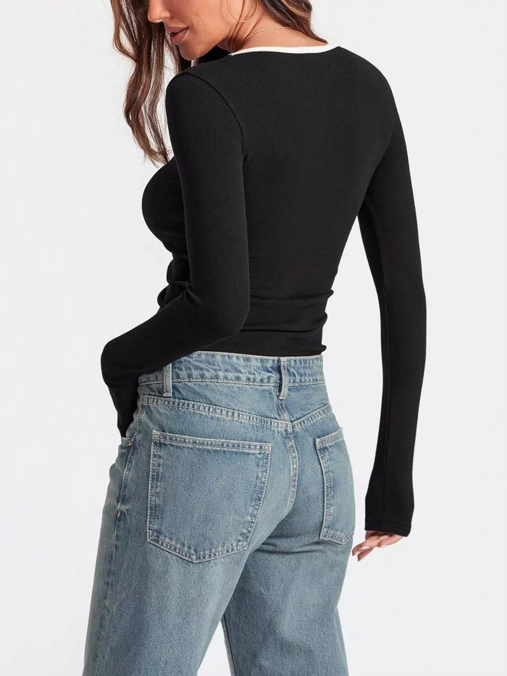 Contrast Trim Long Sleeve Top, image 5
